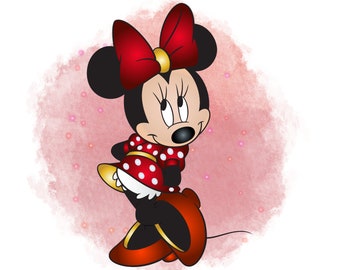 Minnie mouse watercolor background,  minnie mouse png clipart, minnie birthday, red background,  instant download