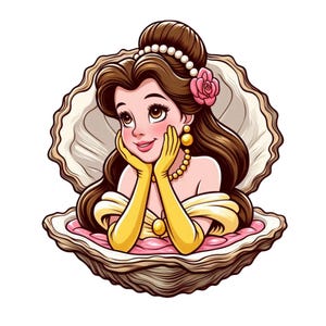 Principessa Belle in ostrica, Principessa Belle png clipart, La bella e la bestia, download immediato