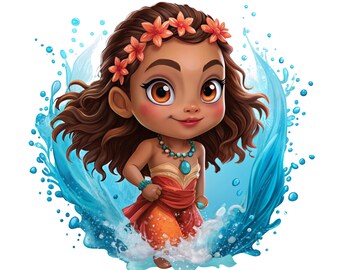 Moana png clipart, Princess Moana splash design, cute Moana image, Princess birthday, instant download