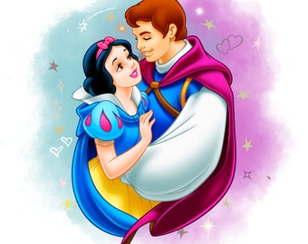 Snow white and prince watercolour background, snow white and prince png, love design, instant download