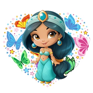 Princess jasmine png clipart,  cute jasmine butterfly design, aladdin princess, instant download