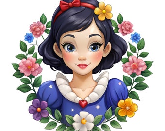 Disegno di fiori di Biancaneve, clipart PNG di Biancaneve, compleanno da principessa, download immediato