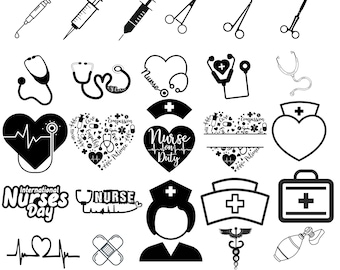 Nurse png bundle, medical icons png bundle, nurse png clipart set, stethoscope png, silhouette