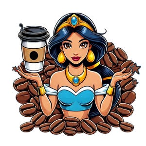 Princess jasmine coffee design,  Princess jasmine png clip art, aladdin princess, coffee beans,  instant download,  high quality