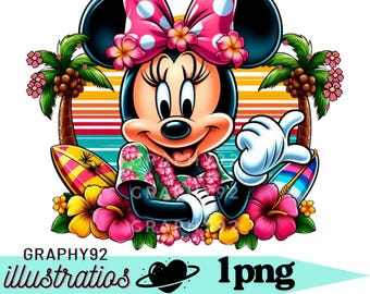 Minnie mouse hawaiian,  minnie mouse png clipart, minnie mouse summer vacation, instant download