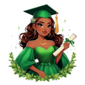 Diseño de graduación de la princesa Tiana, clipart de la princesa Tiana, La princesa y el sapo, Tiana graduada, descarga instantánea