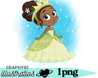 Fondo de acuarela de la princesa Tiana, imágenes prediseñadas PNG de La princesa y el sapo, Tiana PNG, descarga instantánea