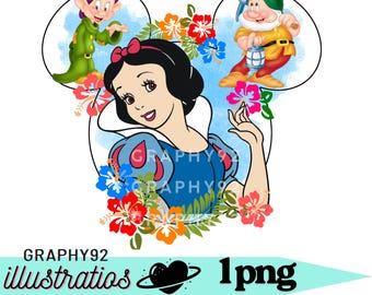 Snow white and seven dwarfs watercolour background, snow white png clipart, seven dwarfs png, Princess birthday, instant download