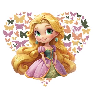 Cute rapunzel butterfly design, Princess rapunzel png clipart, rapunzel love, Princess birthday, instant download