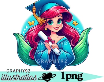 The little mermaid png clipart, Princess ariel graduation, school graduation, ariel png, instant download
