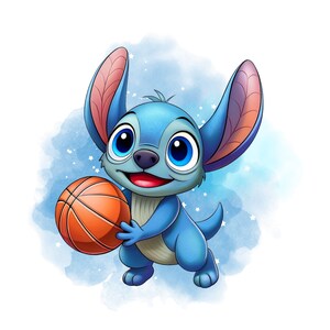 Stitch png clipart, cute stitch, stitch playing basketball, lilo and stitch png, instant download