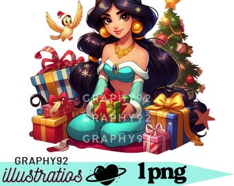 Princess jasmine christmas design,  Princess jasmine png clip art, aladdin png, instant download,  high quality