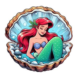Princess ariel in oyster, Princess ariel png clipart, the little mermaid, cute ariel, instant download