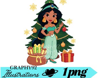 Princess jasmine christmas design,  Princess jasmine png clipart, aladdin png, jasmine noel, instant download,  high quality