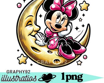 Minnie mouse on the moon,  minnie mouse png clipart, minnie birthday, cute minnie mouse image, instant download