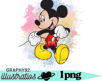 Mickey mouse png design, watercolour background, mickey mouse png clipart, instant download