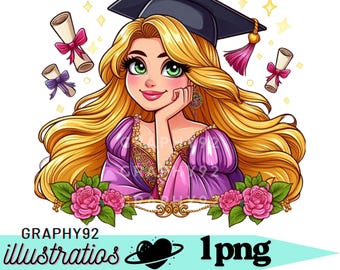 Princess rapunzel graduation design, rapunzel png clipart, tangled png, rapunzel school, instant download