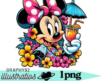 Minnie mouse hawaiian,  minnie mouse png clipart, minnie mouse summer vacation, instant download