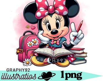 minnie mouse student, minnie mouse png clipart, minnie mouse school, instant download