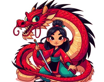 Prinses mulan en mushu png clipart, prinses mulan png, draak mushu, instant download