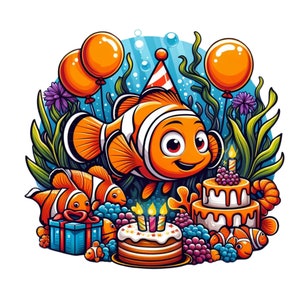 Finding nemo png clipart, Finding nemo birthday design, cute fish nemo, instant download