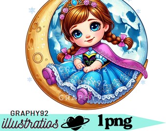 Princess anna on the moon, Princess anna png clipart, frozen anna, frozen princess, elsa png, instant download