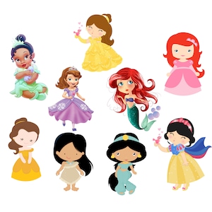 Baby princess png bundle, all baby princesses clipart set, Princess tiana, belle, ariel, snow white, instant download