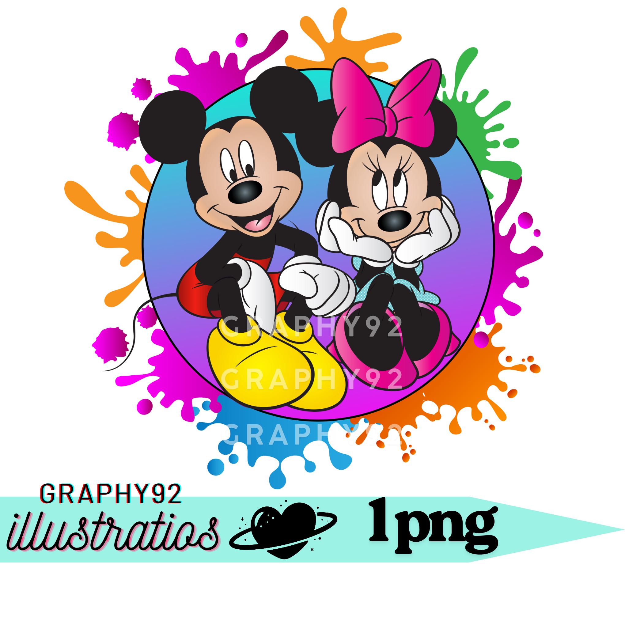 ミッキーマウスの水彩画の背景、ミニーマウスのpngクリップアート