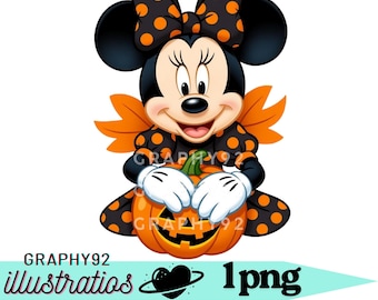 Minnie Mouse png clipart, Minnie Mouse Halloween-design, halloween png, omedelbar nedladdning
