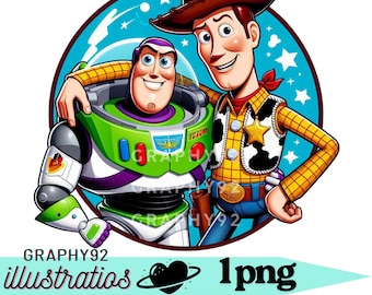 Buzz lightyear and sheriff woody png clipart, toy story characters, best friends, buzz lightyear png, sheriff woody png, instant download
