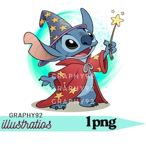 Diseño de Stitch Wizard, imágenes prediseñadas PNG de Stitch, personajes de Lilo y Stitch, descarga instantánea