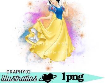 Snow white watercolor background,  snow white png clipart, snow white and seven dwarfs, instant download