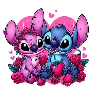 Stitch and angel valentine&#39;s day, stitch and angel png clipart, lilo and stitch characters, stitch love, instant download