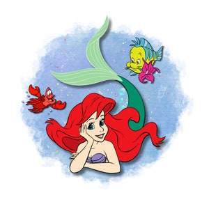 The little mermaid png clipart, Princess ariel png, sebastian, flounder, watercolor background, instant download