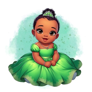 Sfondo acquerello con la principessa Tiana, clipart con la principessa Tiana, Principessa e il ranocchio, PNG con la principessa Tiana, download immediato