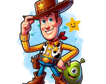 sheriff woody watercolor background, sheriff woody png clipart, allien, toy story characters, instant download