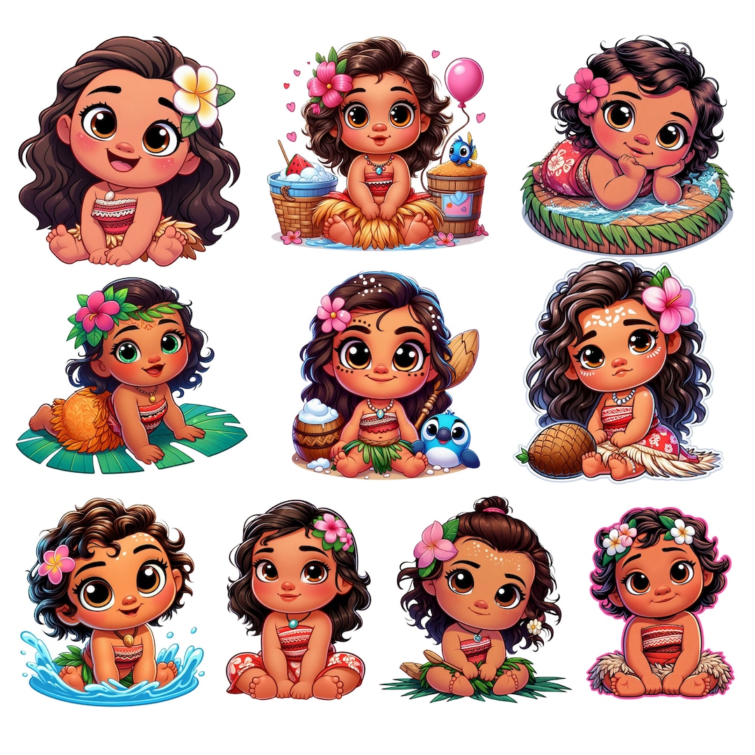 Baby Moana Png Bundle, Baby Moana Png Clipart Set, Princess Moana, Baby