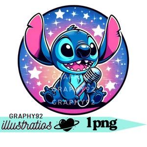 Imágenes prediseñadas de Stitch, diseño de cantante de Stitch, música de Stitch, personaje de Lilo y Stitch, descarga instantánea