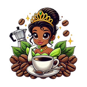 Princess Tiana coffee design, the princess and the frog png clipart, tiana png, cute tiana image, instant download