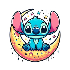 Cute stitch png clipart, stitch moon design, lilo and stitch character, instant download