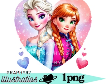 Princess elsa and Princess anna png clipart, frozen princess png, frozen png, elsa love, anna love, instant download