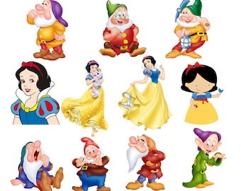Snow white and seven dwarfs png bundle, snow white png clipart, seven dwarfs images, high quality