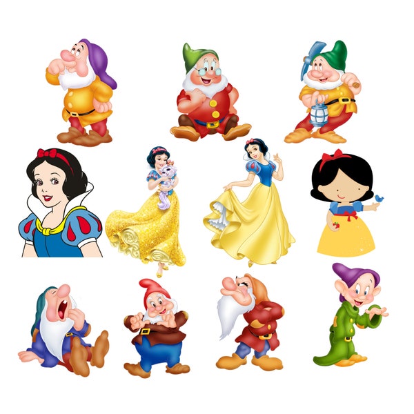 Snow white and seven dwarfs png bundle, snow white png clipart, seven dwarfs stickers, high quality