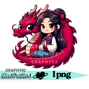 Princess mulan and mushu png clipart, cute mulan, dragon mushu, instant download