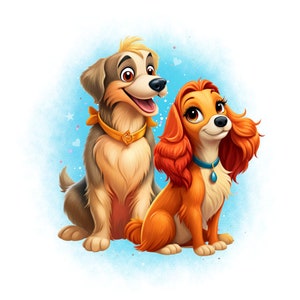 Lady and the tramp watercolor background, lady and the tramp png clipart, lady png, the tramp png, instant download