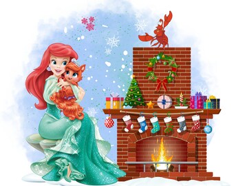 Princess ariel christmas png design, the little mermaid png clipart, Princess ariel png, sebastian png, christmas design, instant download