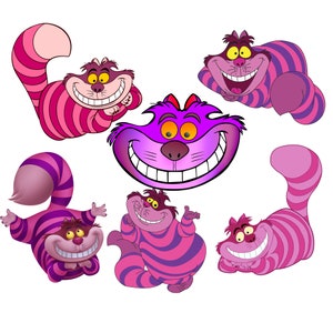 Lot png de chat de Cheshire, clipart png de chat de Cheshire, autocollants de chat de Cheshire, personnage d'Alice au pays des merveilles, haute qualité