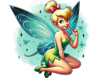 Tinkerbell watercolor background, Tinkerbell png clipart, cute fairy, instant download