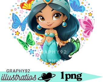 ジャスミン姫の手描きイラスト、ジャスミンのPNGクリップアート