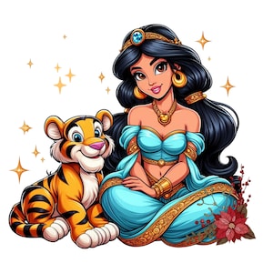 Princess jasmine and rajah png clipart, Princess jasmine png, aladdin princess, aladdin tigger, aladdin jasmine, instant download